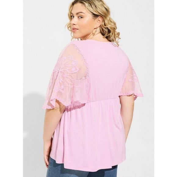 Torrid Pink Purple Knit Crewneck Lace Dolman Sleeve Babydoll Top - 4X - Picture 7 of 11